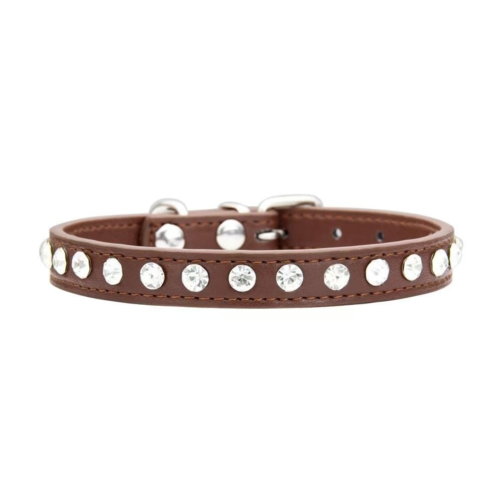 Rhinestone Dog Collar, Cute Crystal Diamond Cat Collar, Soft PU Collar for Kittens and Puppies, Adjustable (Brown, L)