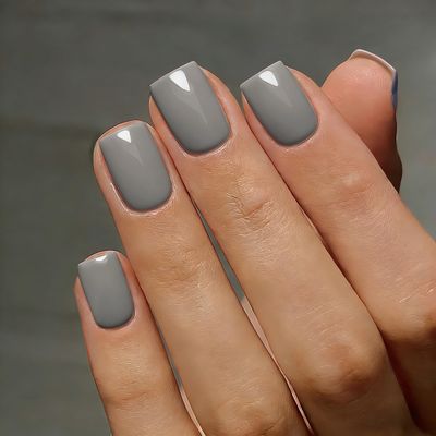 KQueenest Short Square Soft Gel Press-On Nails, Gray, 30 Pieces