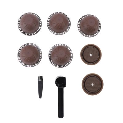 Eujgoov Reusable Coffee Pod Set, 5-Piece Refillable Capsules with Lids, Spoon and Brush for Nestle Machines, Coffee Color