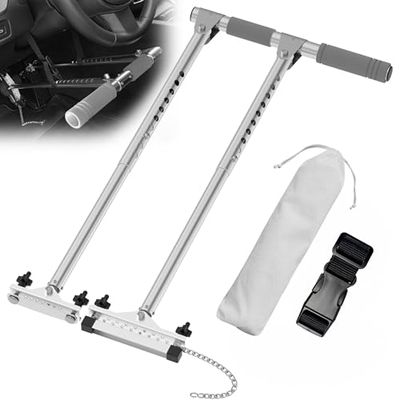 Hand Control for Drivers with Disabilities, Adjustable Manual Stainless Steel Control with Storage Bag for Cars, SUVs, and Trucks (50.8–69.8 cm Length)