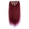 Clip-In Human Hair Extensions, 120 g, Kinky Straight, 8 Pieces with 18 Clips, Burgundy, Seamless, Soft, Long, Remy Hair (18 in) view 1