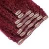 Clip-In Human Hair Extensions, 120 g, Kinky Straight, 8 Pieces with 18 Clips, Burgundy, Seamless, Soft, Long, Remy Hair (18 in) view 3