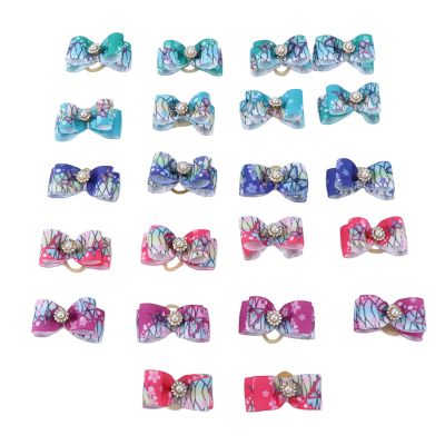 WAHEWUD 22-Piece Dog Hair Bows for Puppies, Adjustable Elastic Bands, Rhinestones and Pearls