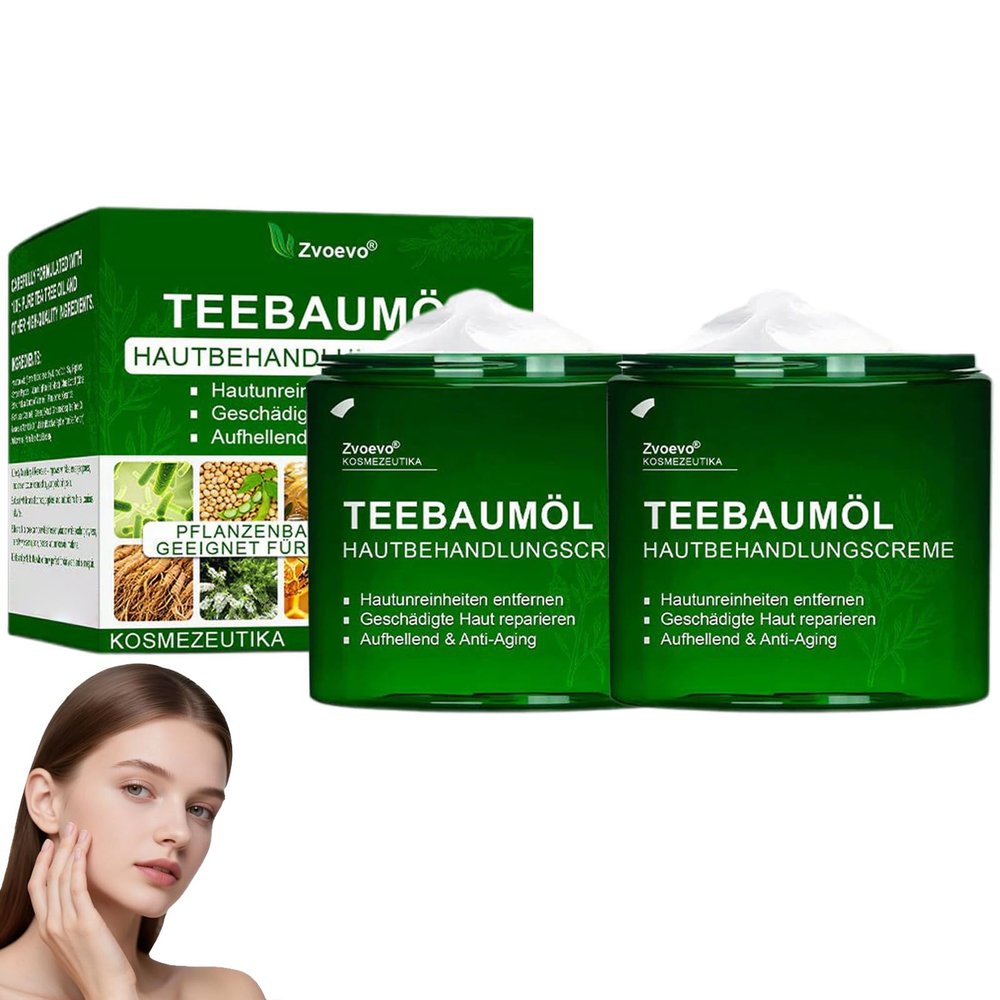 Zvoevo Tea Tree Skin Care Treatment Cream, Organic Tea Tree Cream, Natural Ingredients, All Skin Types, 2-Pack