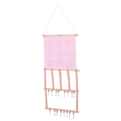 WEKAMOS Wall-Mounted Hair Accessory Organizer with Stainless Steel Hooks and Leather Pockets