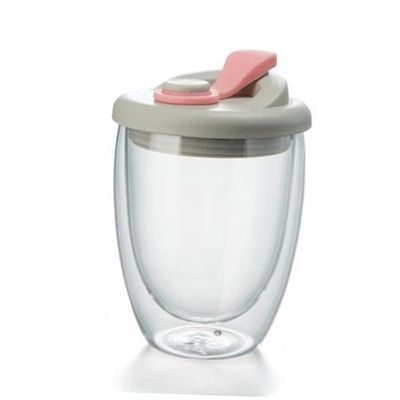 HUANGING Shatter-Resistant Borosilicate Milk Cup with Leakproof Silicone Lid, Double-Wall Insulation, 250/450 ml