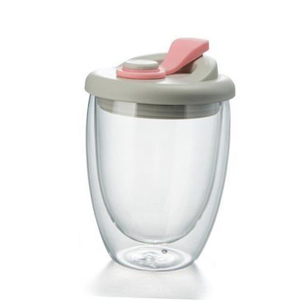 HUANGING Shatter-Resistant Borosilicate Milk Cup with Leakproof Silicone Lid, Double-Wall Insulation, 250/450 ml
