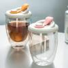 HUANGING Shatter-Resistant Borosilicate Milk Cup with Leakproof Silicone Lid, Double-Wall Insulation, 250/450 ml view 3