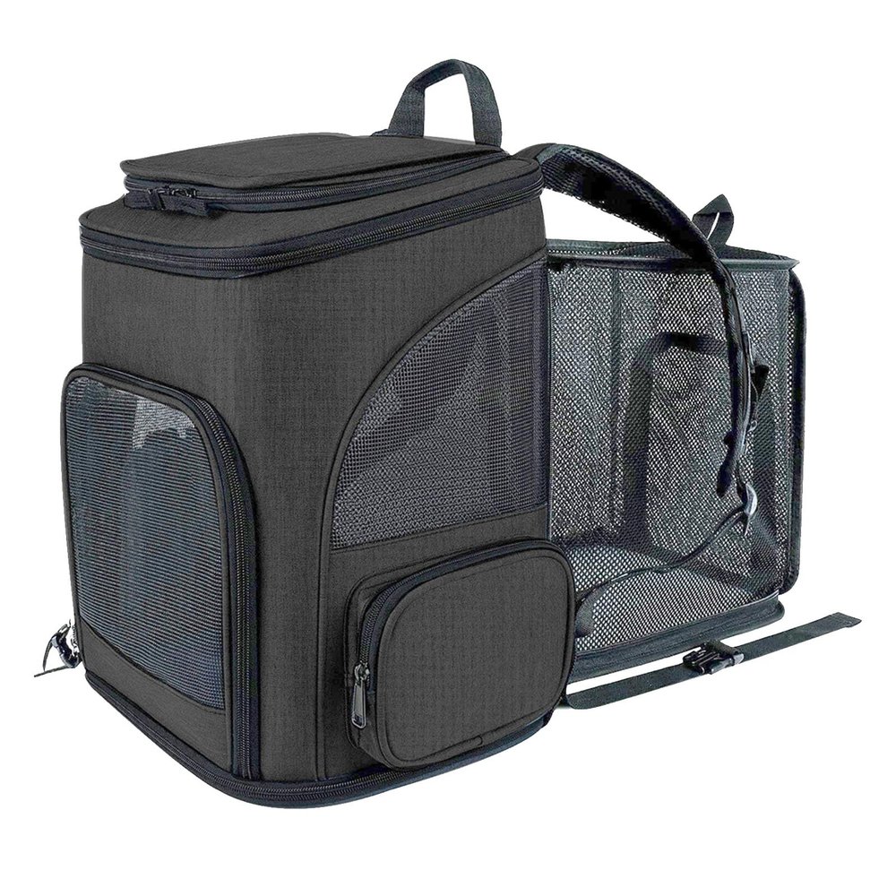 Srliya Expandable Pet Carrier Backpack for Small and Medium Pets up to 18 lb, Black