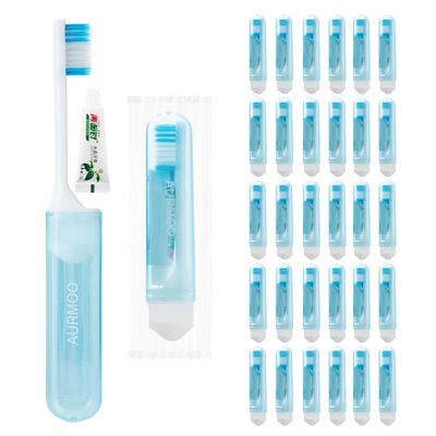 AURMOO 30-Pack Foldable Travel Toothbrushes with Toothpaste