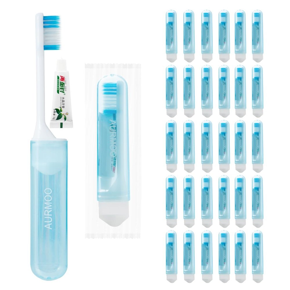 AURMOO 30-Pack Foldable Travel Toothbrushes with Toothpaste