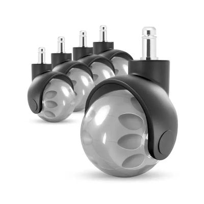 Office Chair Casters, 5-Pack, 2-Inch Quiet Wheels, Optional Stem, Smooth-Gliding, Heavy-Duty, White