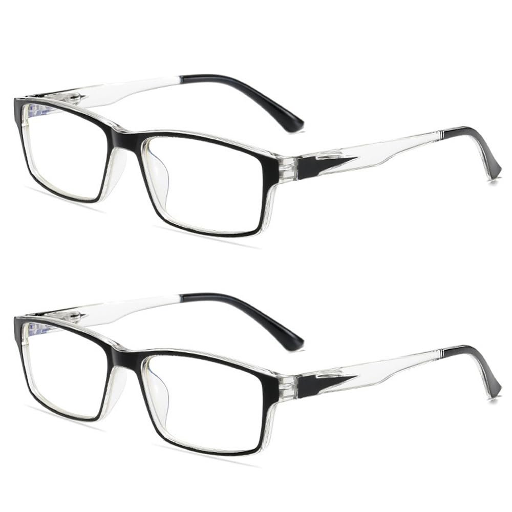 Xrbin 2-Pair Full-Rim Glasses for Men and Women with Myopia, Classic Distance Glasses, Black, -2.00 Diopters