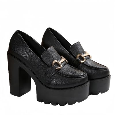 Women's Chunky Platform Mary Jane High Heels with Rhinestone Buckle