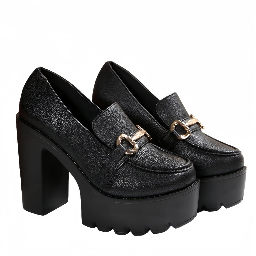 Women's Chunky Platform Mary Jane High Heels with Rhinestone Buckle