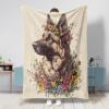 Spring German Shepherd Flannel Throw Blanket, 40 x 50.3 in, Aesthetic Floral Pattern view 1