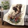 Spring German Shepherd Flannel Throw Blanket, 40 x 50.3 in, Aesthetic Floral Pattern view 2