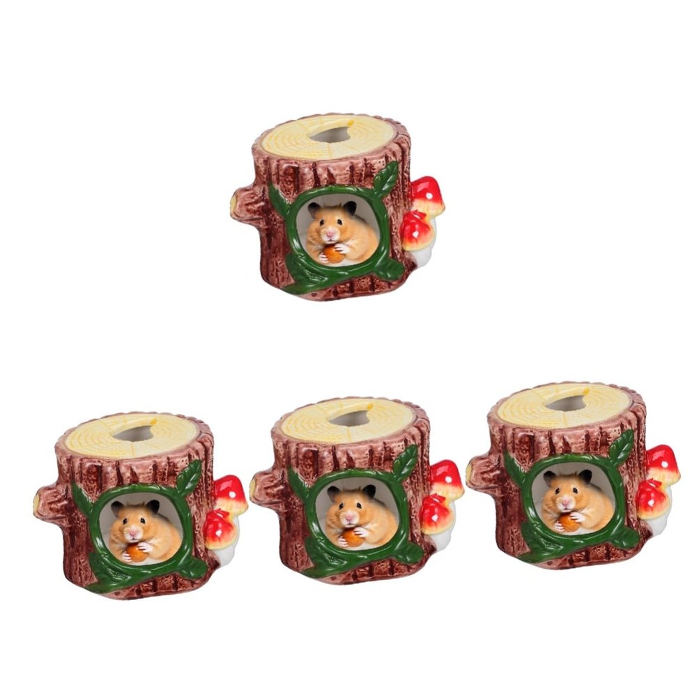 OIFAODAO 2-Piece Ceramic Hamster Nest, Tree Stump Hamster Playground and Hideout (A x 4 pcs)