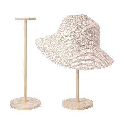 UNICRAFTALE 2-Piece Wooden Hat Stand Set, Round Cowboy Hat Holder, Wig and Helmet Organizer, 15 x 40 cm