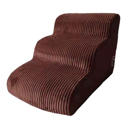 Matybobe Soft Pet Stairs with Corduroy Cover, 3-Step Ramp for Beds and Couches, Non-Slip, Coffee