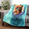 Funny Airedale Terrier Dog Blanket with Lifebuoys and Pool Design, Soft Flannel Throw, 50 x 60 in view 2