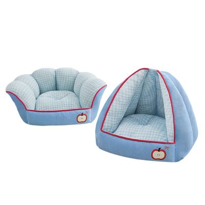 Winter-Warm 2-in-1 Plush Cat Cave Bed, Blue, M