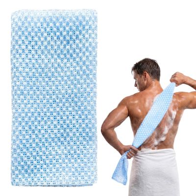 Extra-Long Japanese Exfoliating Towel, Blue Grid
