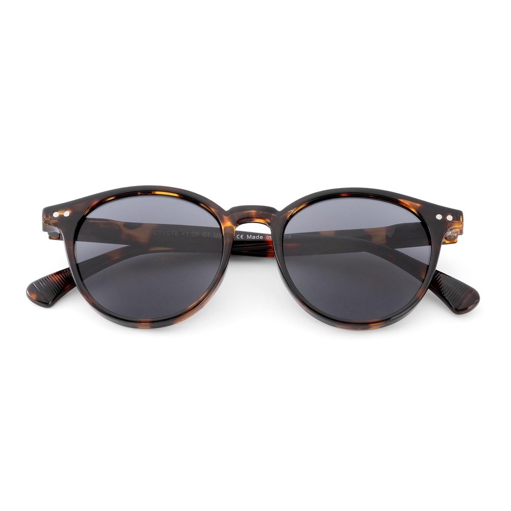 SKYWAY Retro Round Reading Sunglasses with UV400 Protection, Spring Hinges, Dark Brown Tortoiseshell, +3.5