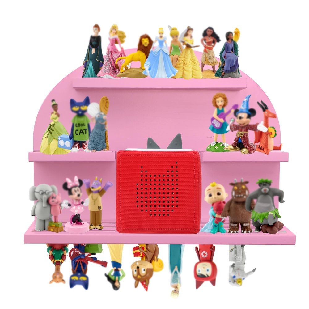 Magnetic Shelf for Tonie Figures, Wall Organizer for Toniebox, Pine Wood, Arch-Shaped, Large, Pink