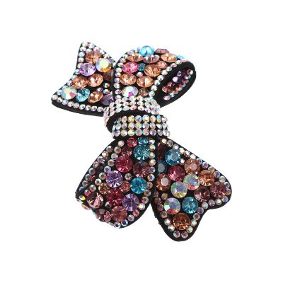 DECORNIJIA Elegant Rhinestone Bow Hair Clip for Women, PU Hair Accessory with Spring Mechanism