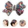 DECORNIJIA Elegant Rhinestone Bow Hair Clip for Women, PU Hair Accessory with Spring Mechanism view 3