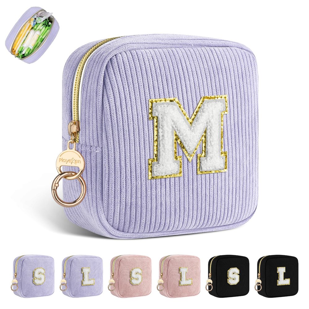 Personalized Period Pouch for Pads and Tampons, Zipper Organizer, Light Purple-M