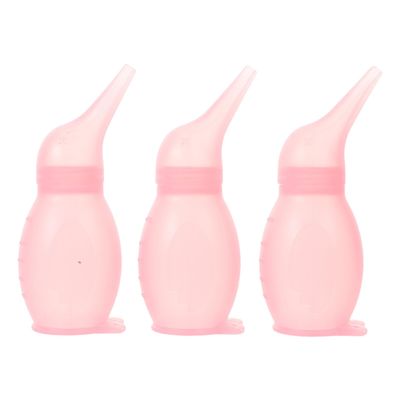 WEKAMOS 3-Pack Silicone Baby Nasal Aspirators with 25 mL Suction Bulb, Pink, Manual Nose Cleaners for Newborns and Toddlers, Removable Parts for Easy Cleaning