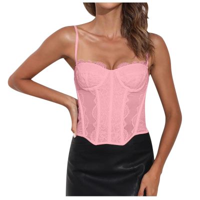 Women's Halloween Lace Corset Top with Adjustable Straps and Buckle