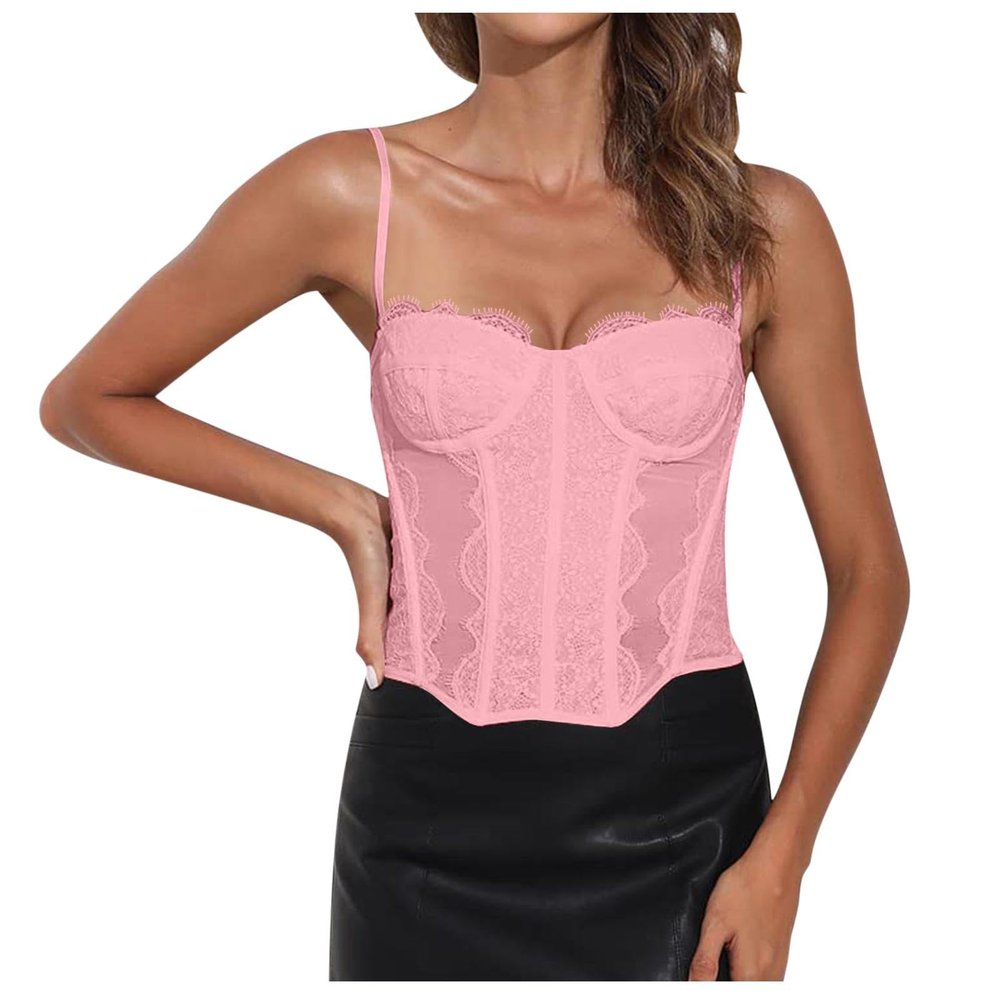 Women's Halloween Lace Corset Top with Adjustable Straps and Buckle