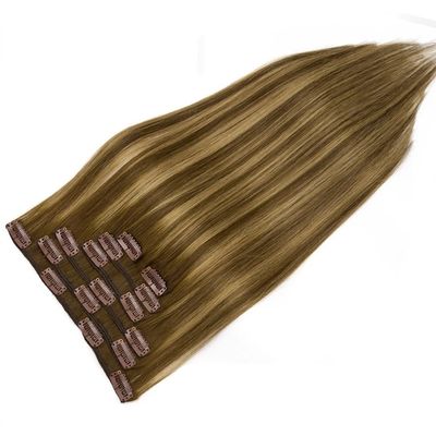 7-Piece Clip-In Hair Extension Set, Straight Remy Human Hair for Women, 120 g (T4-4-27, 24 in)