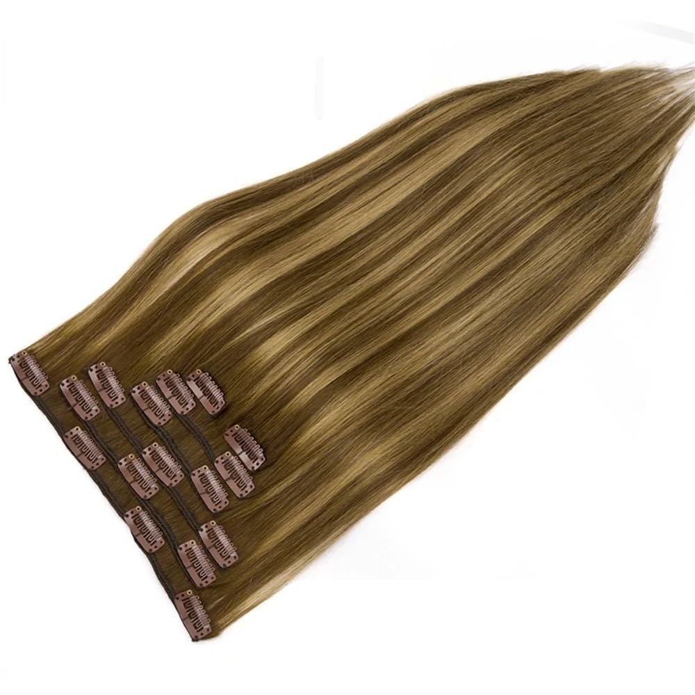 7-Piece Clip-In Hair Extension Set, Straight Remy Human Hair for Women, 120 g (T4-4-27, 24 in)