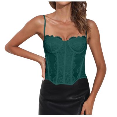 Women’s Halloween Lace Corset Top with Adjustable Straps and Buckle