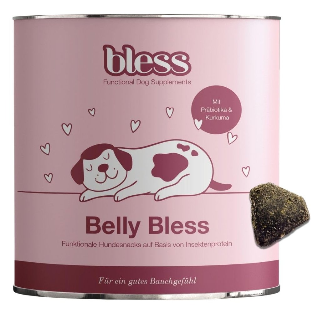 Belly Bless Digestive Dog Treats with Prebiotics, Psyllium Husk & Herbs, Hypoallergenic, 325 g (90 pieces)