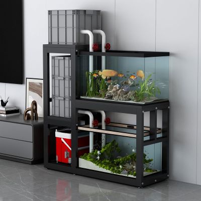 Aquarium Stand and Reptile Tank Shelf with Storage, Reinforced Steel Frame, Black, 90 x 35 cm