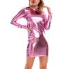 Women's Metallic Wetlook Long-Sleeve Bodycon Mini Dress view 1