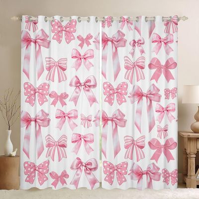 Homewish Pink Bowknot Blackout Curtains, 175 x 140 cm (H x W), 2 Panels