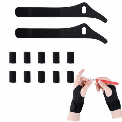 Cosblisvia 12-Piece Arthritis Glove Set with Right and Left Thumb Supports, for Crocheting, Knitting and Sewing (Black)