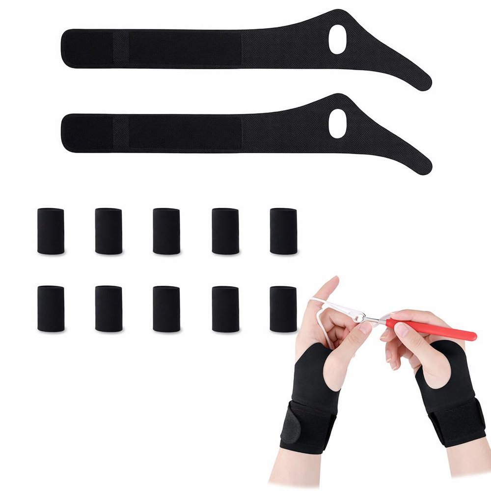 Cosblisvia 12-Piece Arthritis Glove Set with Right and Left Thumb Supports, for Crocheting, Knitting and Sewing (Black)