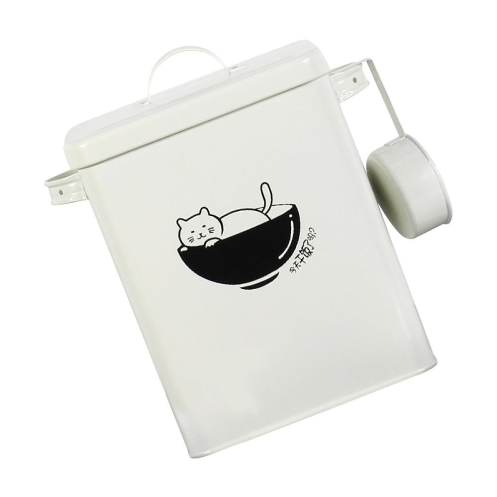 TOMETURE Iron Pet Food Container, Airtight, White, 1 Set