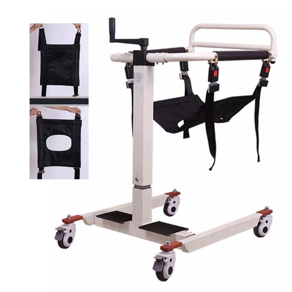 Multifunctional Patient Transfer Lift with Padded Seat and Steel Transport Wheelchair