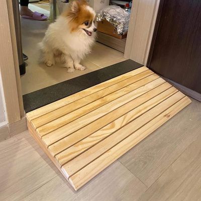 Threshold Ramp, Non-Slip Wooden Entry Ramp for Wheelchairs, 3–8-Inch Heights