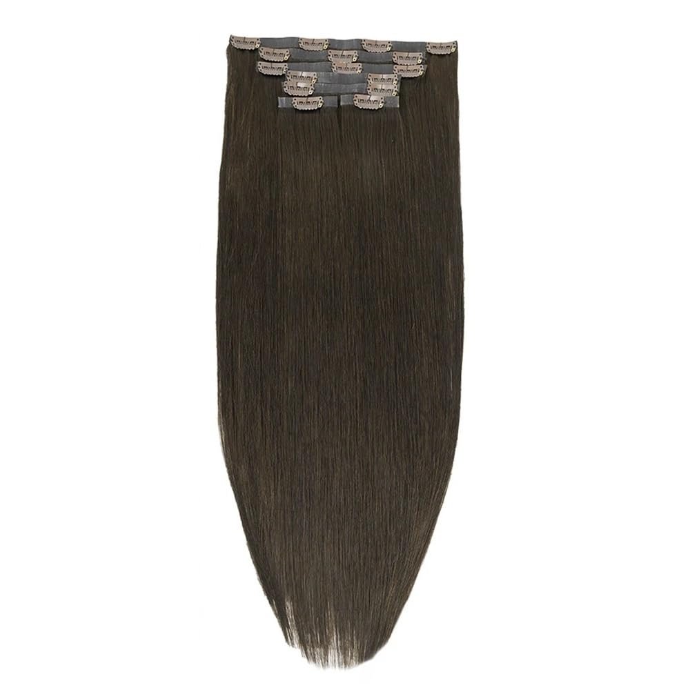 Edge Clip-In Human Hair Extensions, 7-Piece Remy Set, Invisible PU, Straight, Dark Brown, 20 in