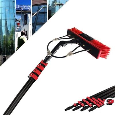 Telescoping Cleaning Brush and Pole Set for Windows and Solar Panels with Water-Feed System