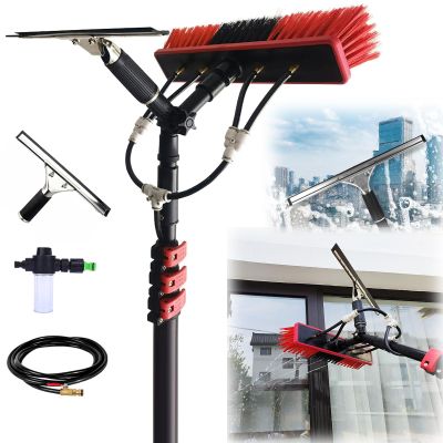 Telescopic Window Cleaning Brush with Squeegee and Soap Dispenser for Solar Panels and High Windows